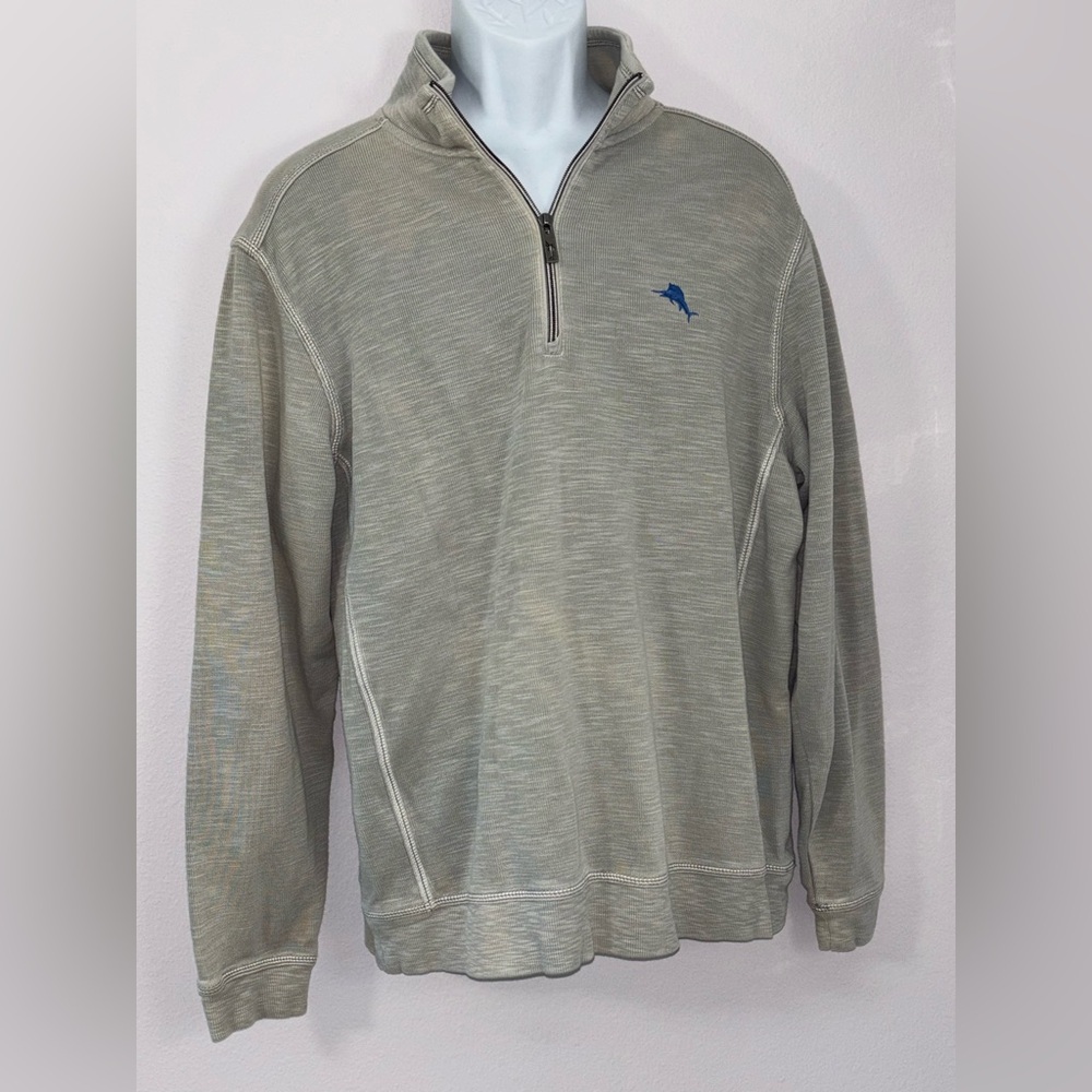 TOMMY BAHAMA Light Gray 1/4 Zip Pullover Jersey Excellent Condition Size L